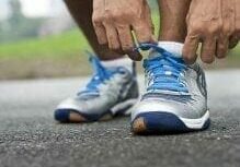 Tying laces on running shoes