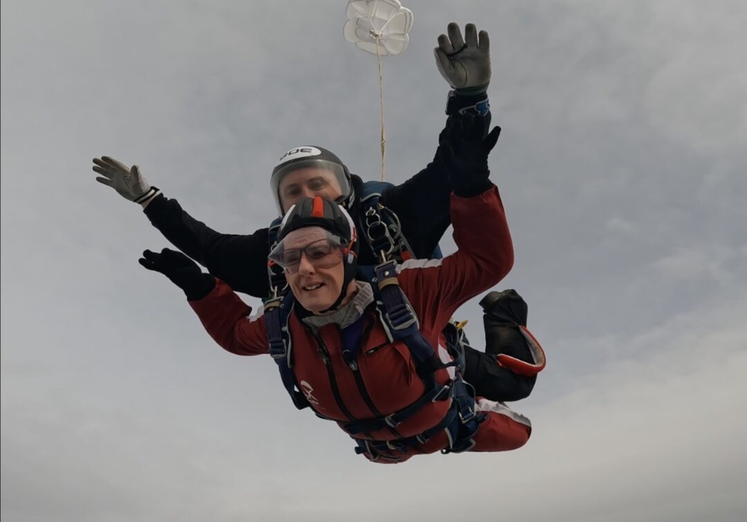 Carole completing her skydive.